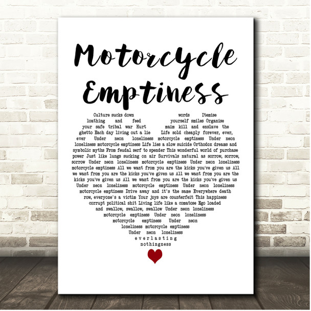 Manic Street Preachers Motorcycle Emptiness White Heart Song Lyric Print