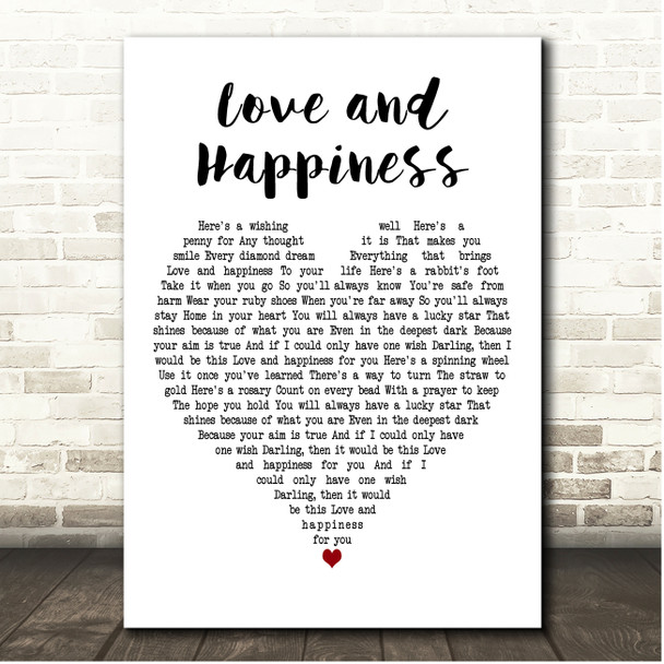 Mark Knopfler & Emmylou Harris Love and Happiness White Heart Song Lyric Print