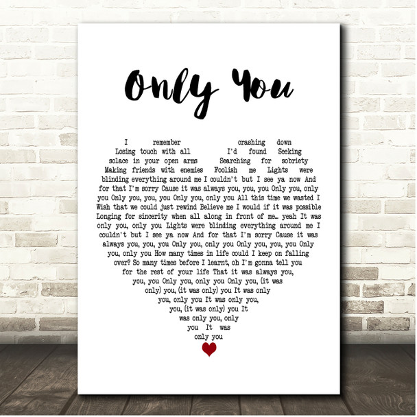 Markus Feehily Only You White Heart Song Lyric Print