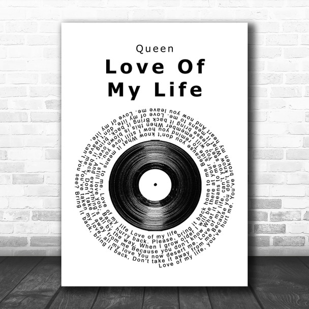 Queen Love Of My Life Vinyl Record Song Lyric Music Wall Art Print