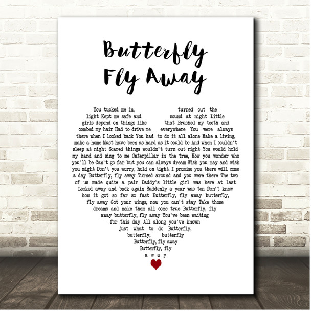 Miley Cyrus Butterfly Fly Away White Heart Song Lyric Print