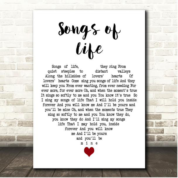 Neil Diamond Songs of Life White Heart Song Lyric Print