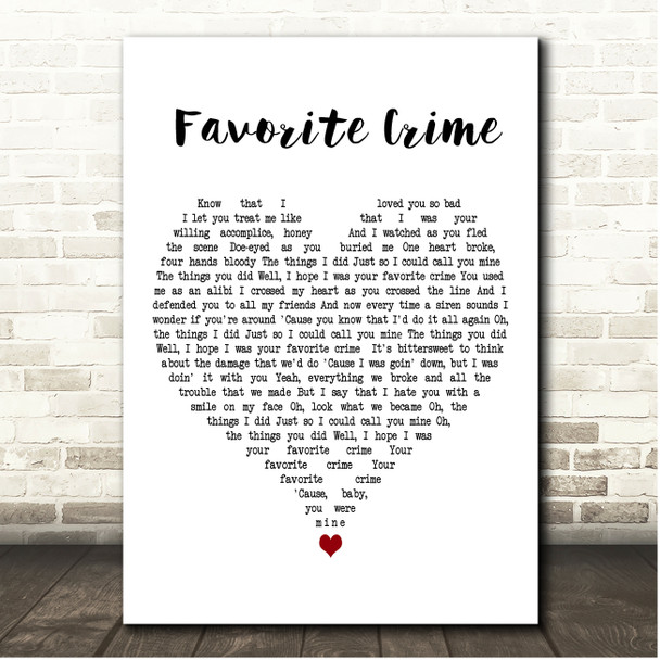 Olivia Rodrigo Favorite Crime White Heart Song Lyric Print