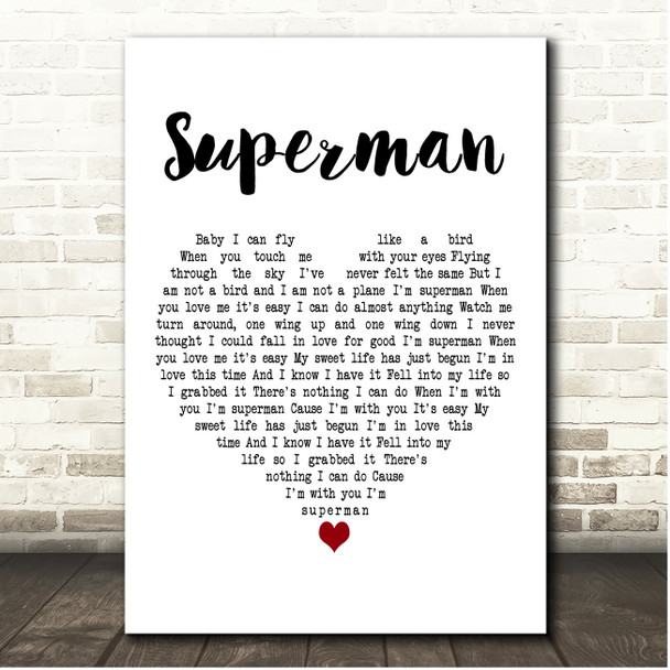 Barbra Streisand Superman White Heart Song Lyric Print