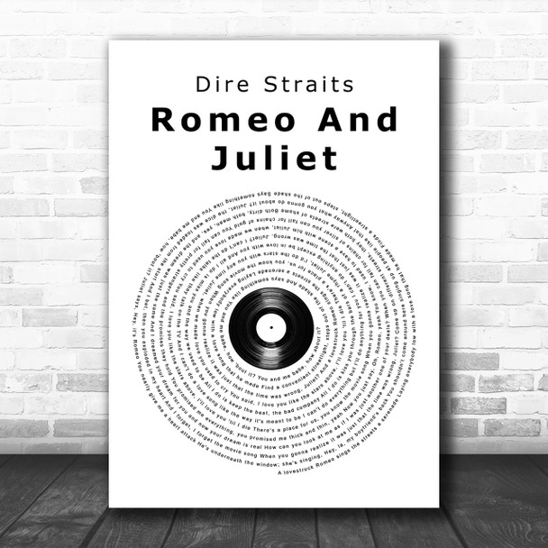 Dire Straits Romeo And Juliet Vinyl Record Song Lyric Music Wall Art Print