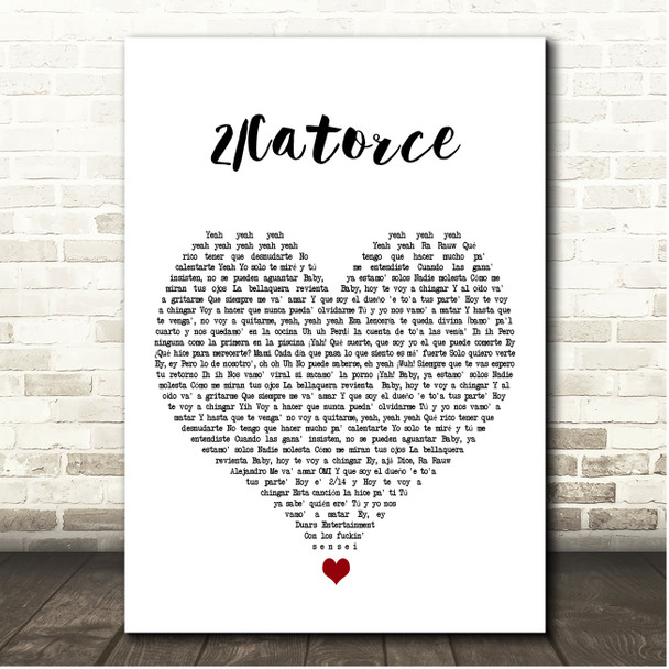 Rauw Alejandro & Mr. Naisgai 2 Catorce White Heart Song Lyric Print