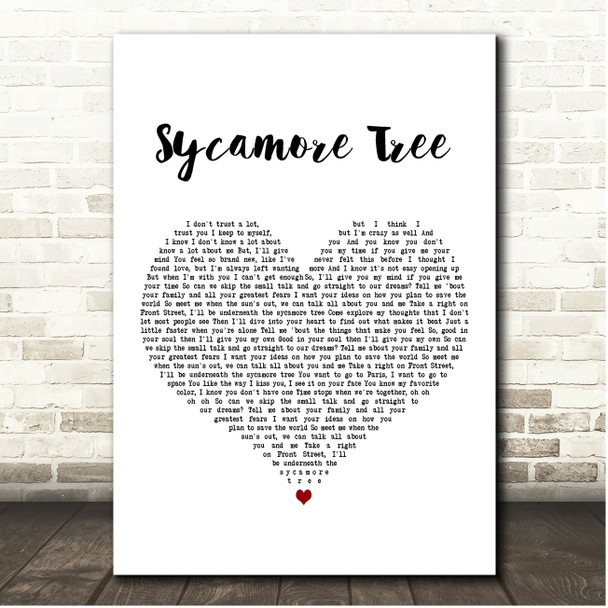 Ruth B Sycamore Tree White Heart Song Lyric Print