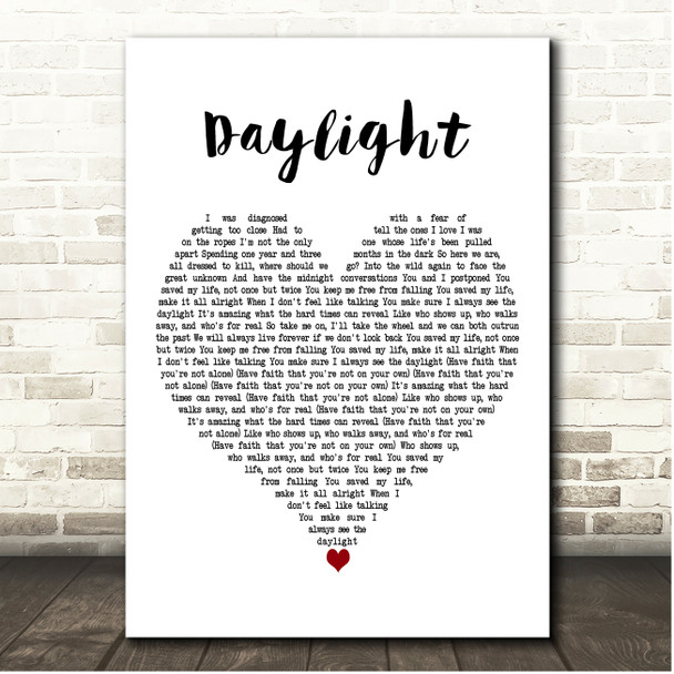 Shinedown Daylight White Heart Song Lyric Print