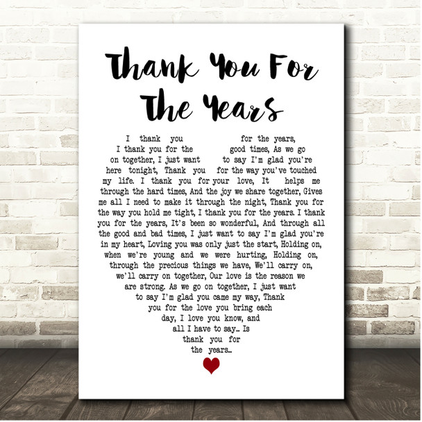 Shirley Bassey Thank You For The Years White Heart Song Lyric Print