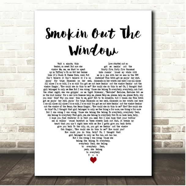 Silk Sonic Smokin Out The Window White Heart Song Lyric Print