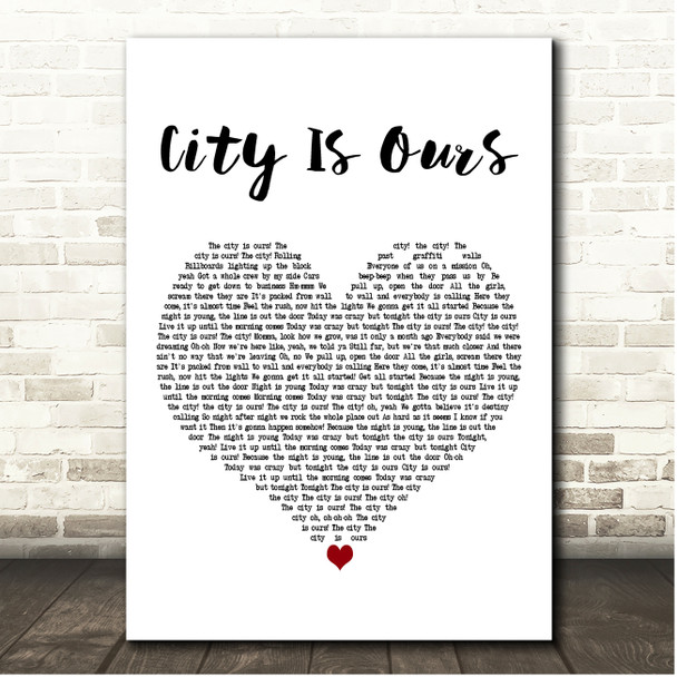 Big Time Rush City Is Ours White Heart Song Lyric Print