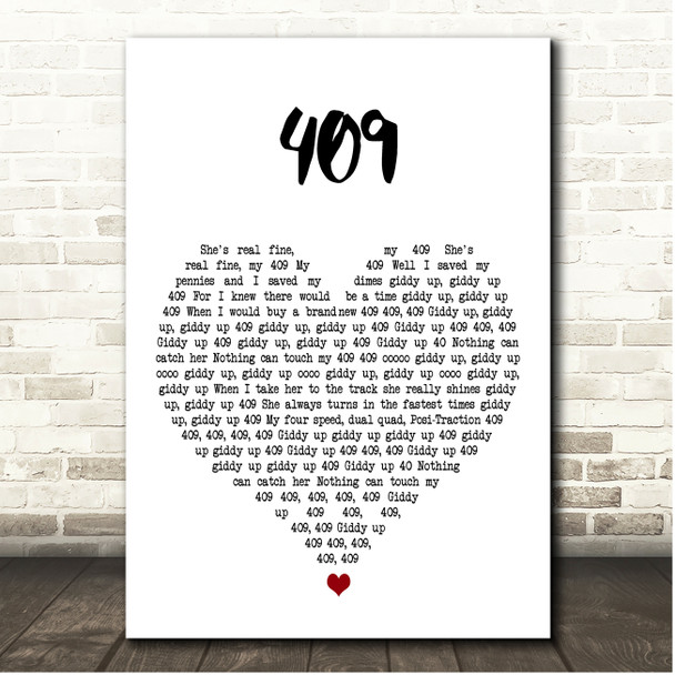 The Beach Boys 409 White Heart Song Lyric Print