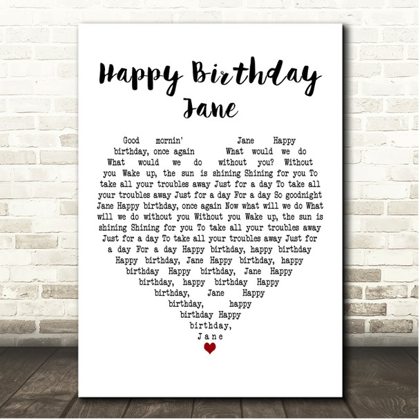 The Enemy Happy Birthday Jane White Heart Song Lyric Print