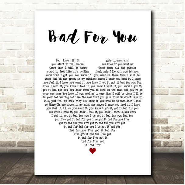 The Hunna Bad For You White Heart Song Lyric Print