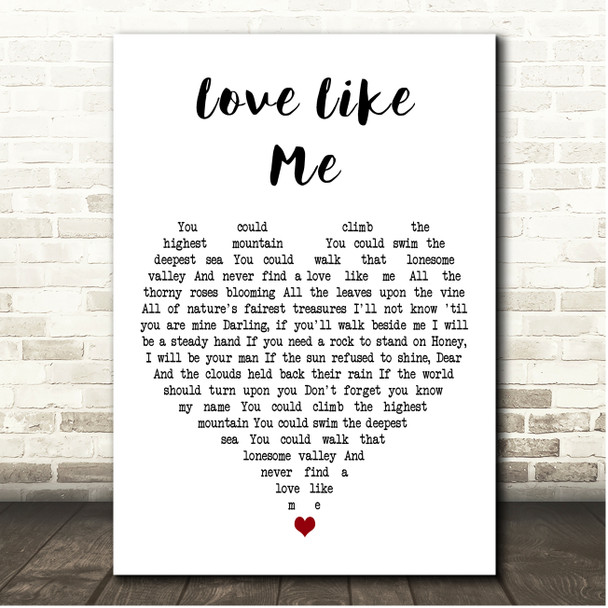 Billy Strings Love Like Me White Heart Song Lyric Print