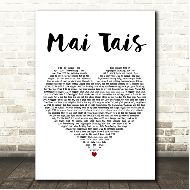 Train feat. Skylar Grey Mai Tais White Heart Song Lyric Print