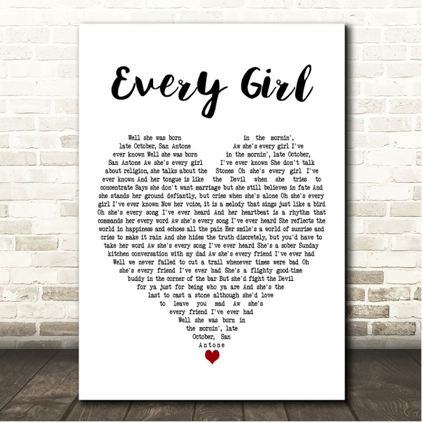 Turnpike Troubadours Every Girl White Heart Song Lyric Print