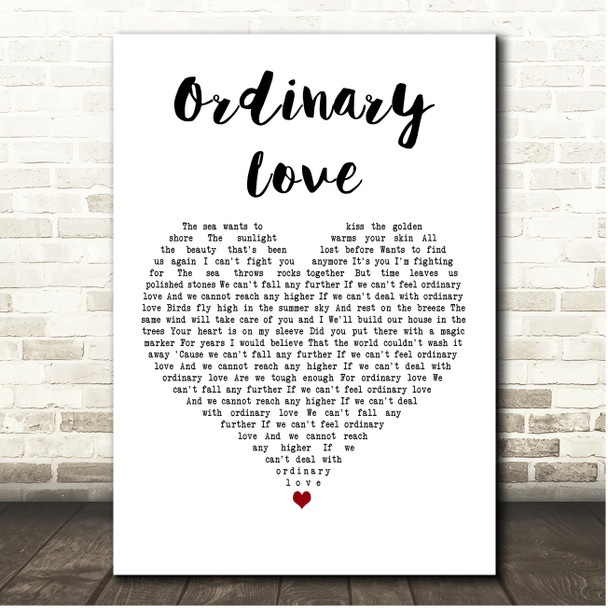 U2 Ordinary Love White Heart Song Lyric Print