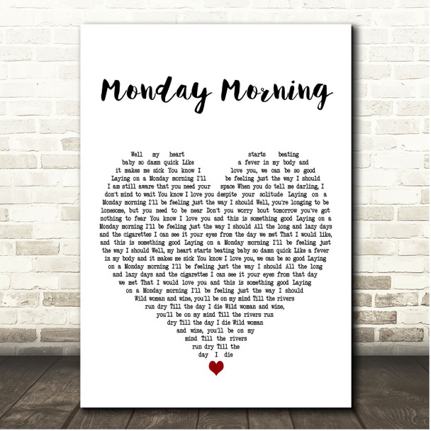 Adam Holmes Monday Morning White Heart Song Lyric Print