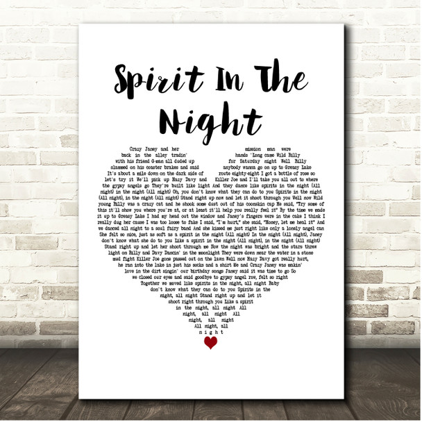 Bruce Springsteen Spirit In The Night White Heart Song Lyric Print