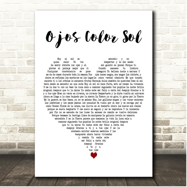 Calle 13 Ojos Color Sol White Heart Song Lyric Print