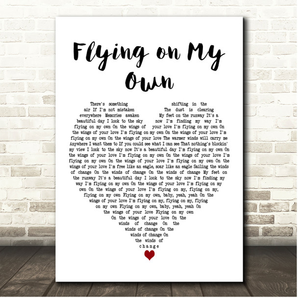 Céline Dion Flying on My Own White Heart Song Lyric Print