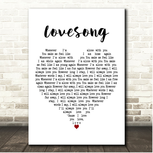 Adele Lovesong White Heart Song Lyric Print