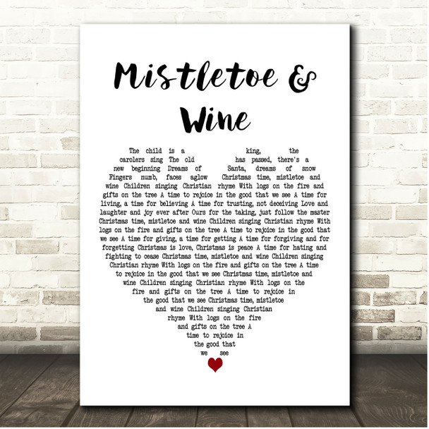 Cliff Richard Mistletoe & Wine White Heart Song Lyric Print