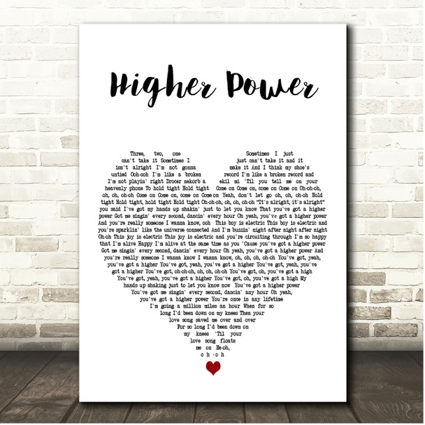 Coldplay Higher Power White Heart Song Lyric Print