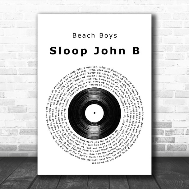 Beach Boys Sloop John B Vinyl Record Song Lyric Music Wall Art Print
