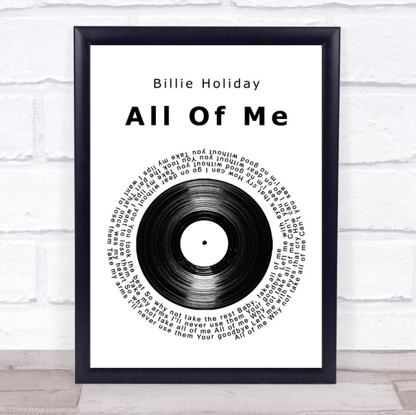 Billie Holiday All Of Me Vinyl Record Song Lyric Music Wall Art Print