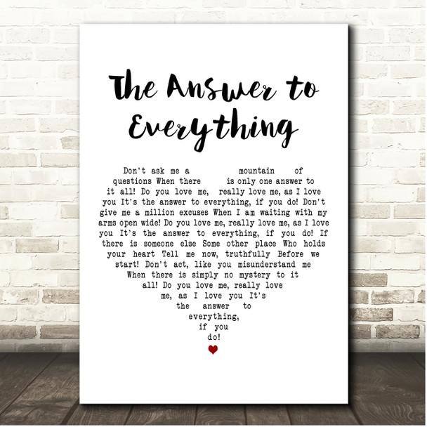 Del Shannon The Answer to Everything White Heart Song Lyric Print