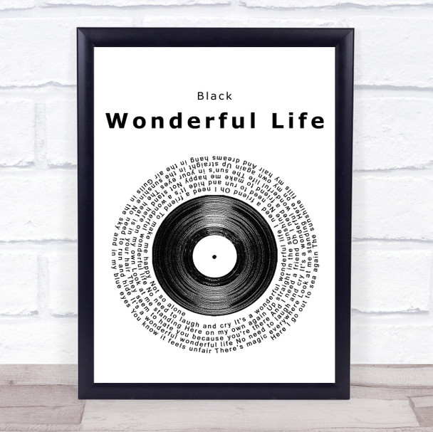 Black Wonderful Life Vinyl Record Song Lyric Music Wall Art Print