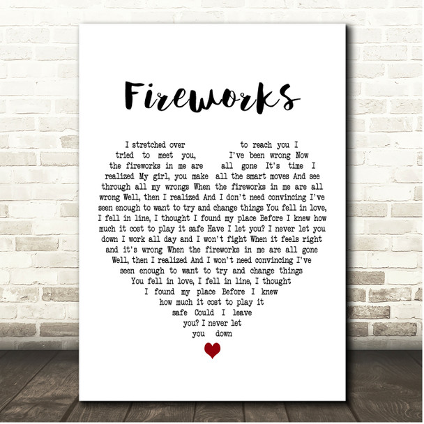 Embrace Fireworks White Heart Song Lyric Print