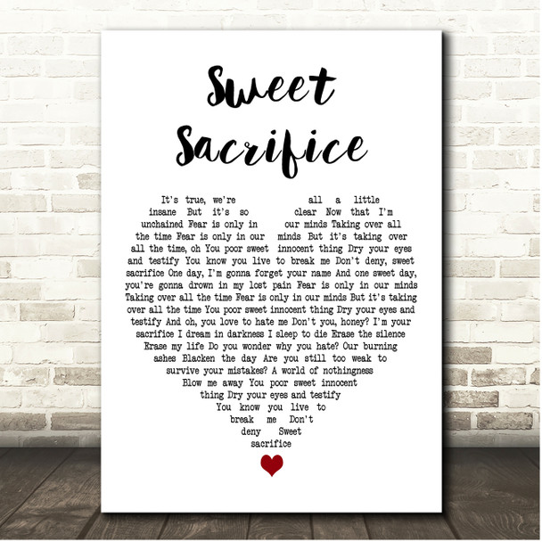 Evanescence Sweet Sacrifice White Heart Song Lyric Print