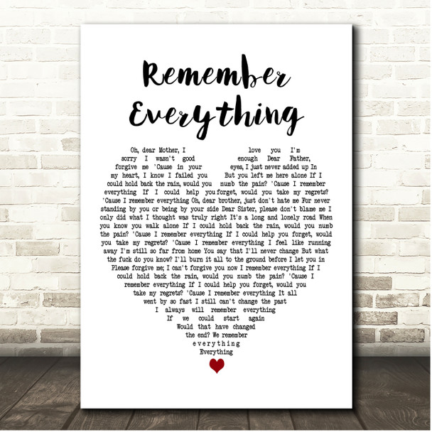 Five Finger Death Punch Remember Everything White Heart Song Lyric Print