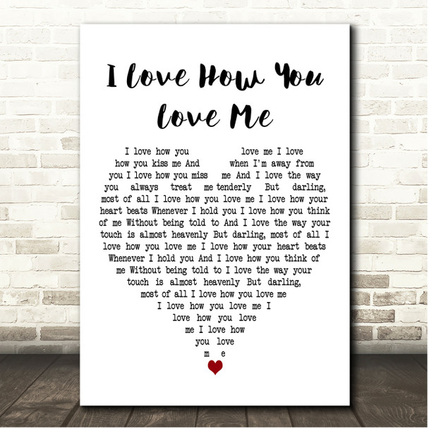 Glen Campbell I Love How You Love Me White Heart Song Lyric Print