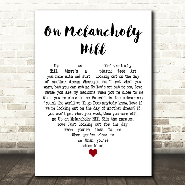 Gorillaz On Melancholy Hill White Heart Song Lyric Print