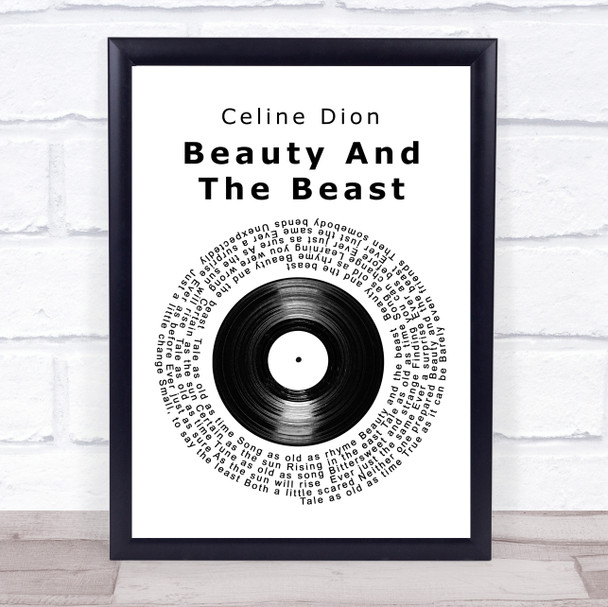 Celine Dion Beauty And The Beast Vinyl Record Song Lyric Music Wall Art Print