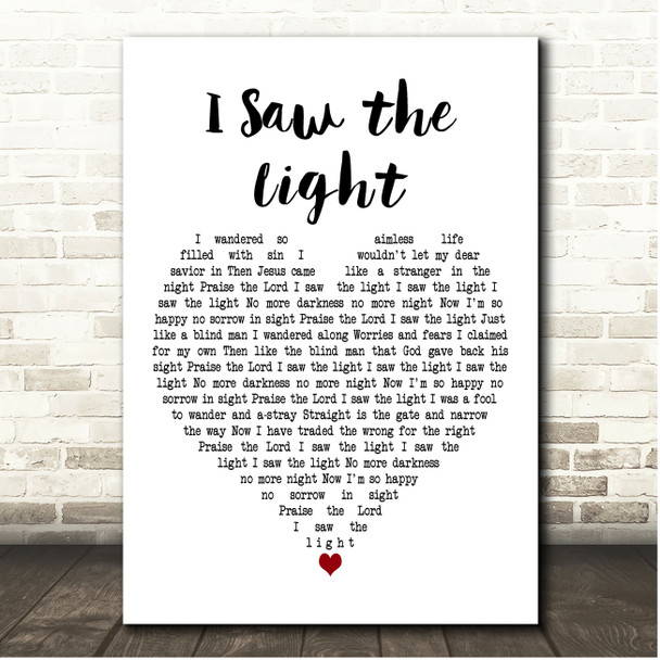 Hank Williams I Saw the Light White Heart Song Lyric Print