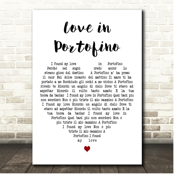 Andrea Bocelli Love in Portofino White Heart Song Lyric Print