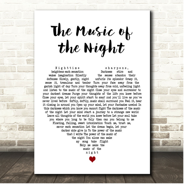 Andrew Lloyd Webber The Music of the Night White Heart Song Lyric Print