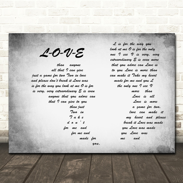 Nat King Cole L-O-V-E Grey Landscape Man & Lady Song Lyric Print