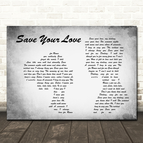 Renee & Renato Save Your Love Grey Landscape Man & Lady Song Lyric Print