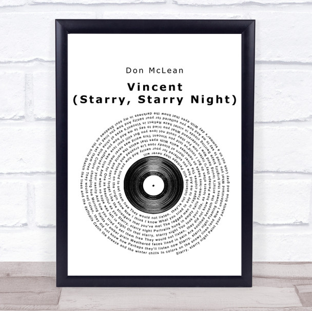 Don McLean Vincent (Starry, Starry Night) Vinyl Record Song Lyric Music Wall Art Print