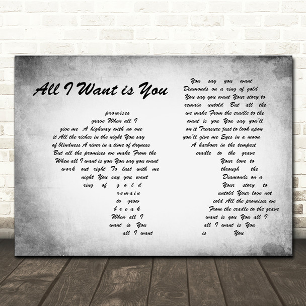 U2 All I Want is You Grey Landscape Man & Lady Song Lyric Print