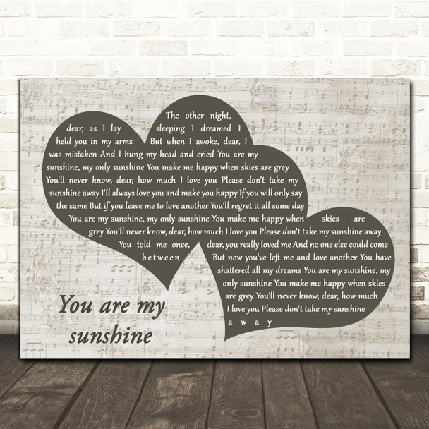 Jimmie Davis You Are My Sunshine Black & White Two Hearts Song Lyric Print