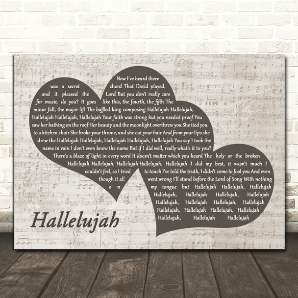 Leonard Cohen Hallelujah Black & White Two Hearts Song Lyric Print