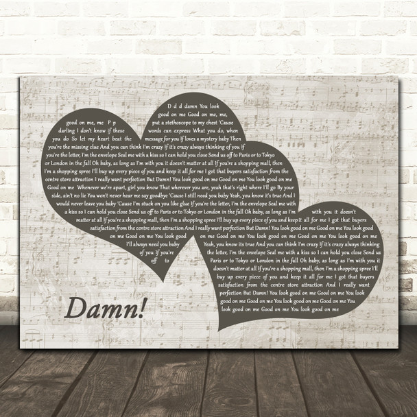 Patent Pending Damn! Black & White Two Hearts Song Lyric Print