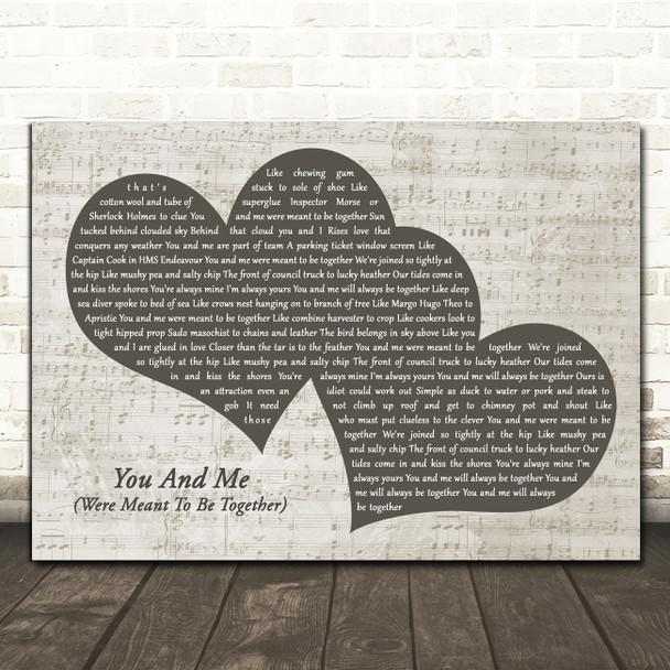 Paul Heaton & Jacqui Abbott You And Me (Were Meant To Be Together) Black & White Two Hearts Song Lyric Print